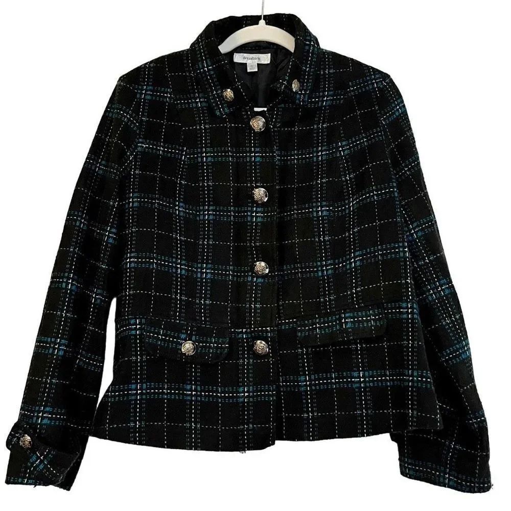 Dress Barn Blue Black Plaid Lined Pea Coat XL